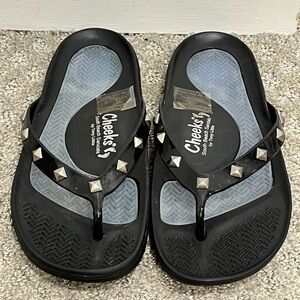 Cheeks South Beach Sandals Comfort Tony Little Studded Womens 7 Black  NWOB